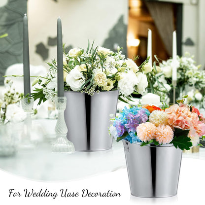 Mumufy 12 Pcs 10l Large Metal Beer Bucket Set, 8 Galvanized Metal Ice Bucket with 2 Ice Shovels and 2 Tongs, Sliver Tin with Handle for Summer Pool Wedding Party Supplies Wine Champagne Bar