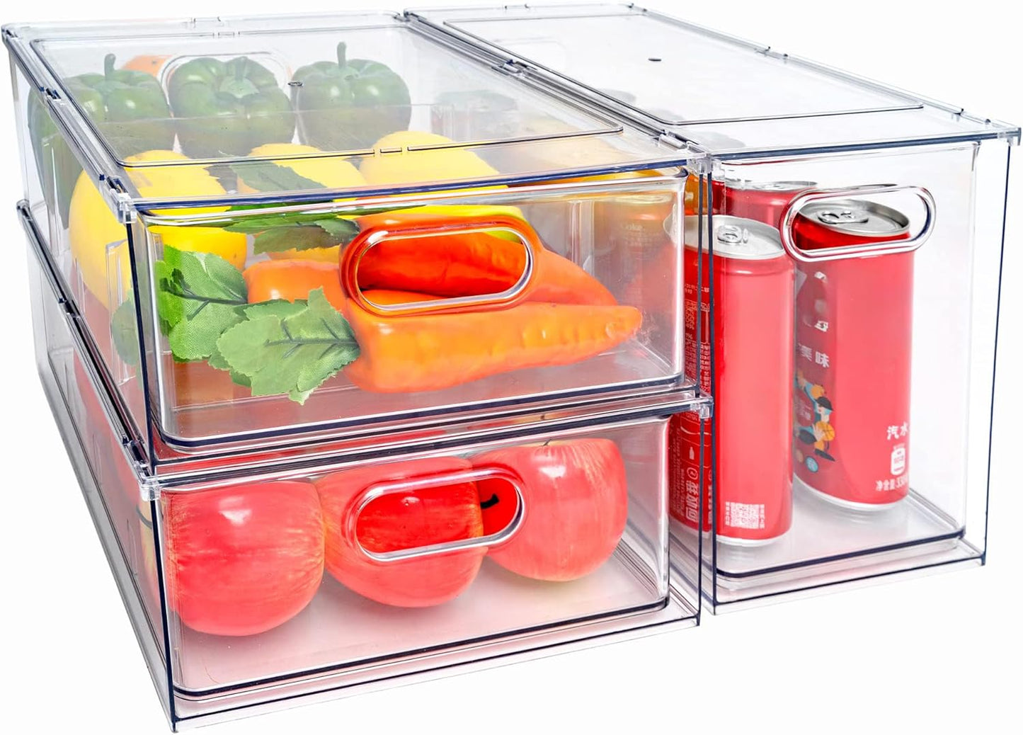 3Pack Fridge Organizer Drawer Divider Cube Pull-Out Bins Clear Food Container Refrigerator Storage box Produce Saver for Pantry Kitchen Cabinet