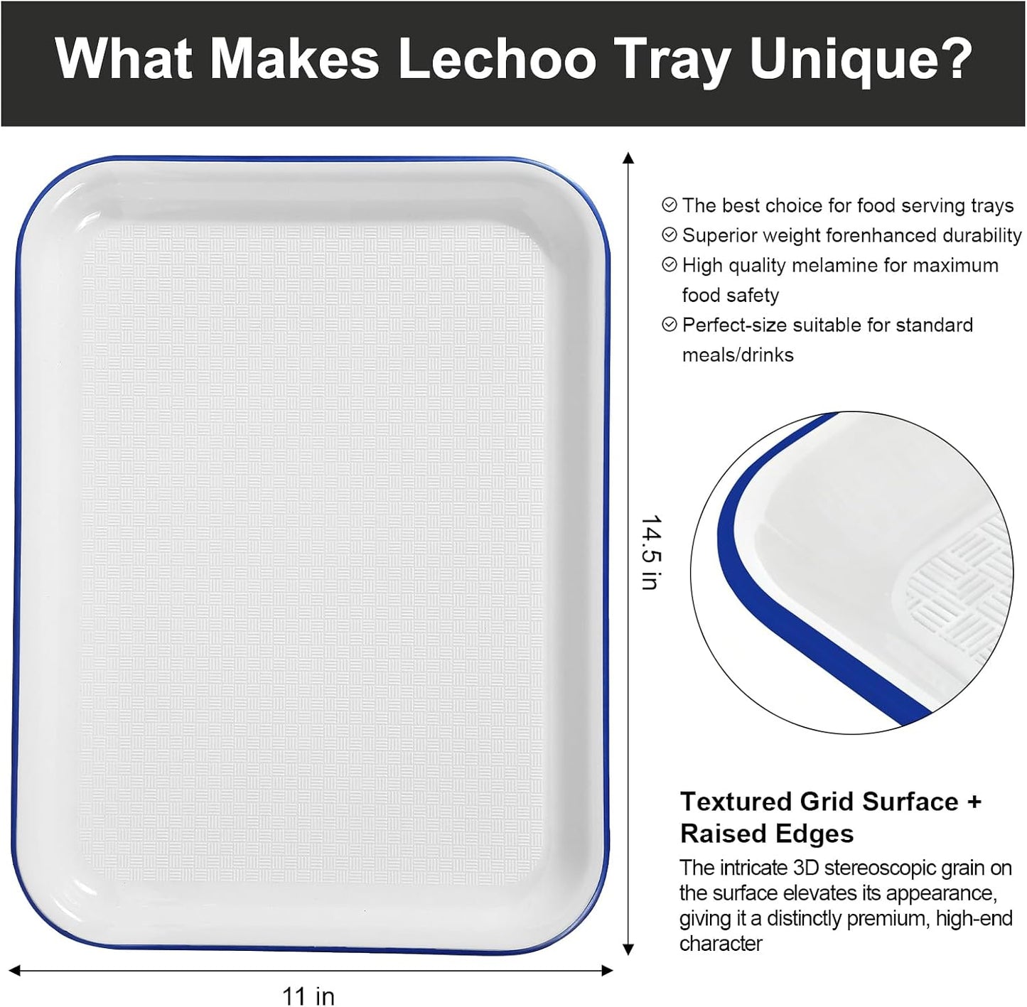 2pcs Melamine Serving Trays Set Two Tone 14.5" x 11" Large White Black Reusable Serving Platters for Cookie, Appetizer, Snack, Dessert, Party Food Display, Rectangular Party Trays and Platters