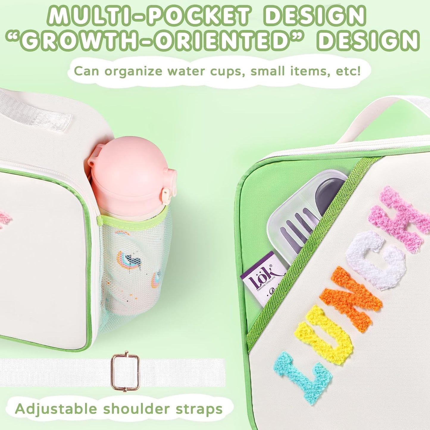 Nsrzua Lunch Bag Kids-Kids Insulated Lunch Bag with Adjustable Strap - Reusable Leakproof Lunch Box for Girls, Preppy School Lunch Tote for Travel, Picnic,School & Winter Camp