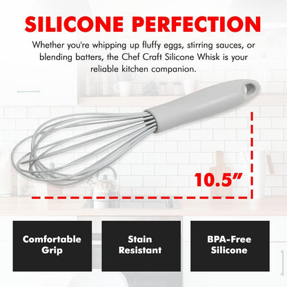 Chef Craft Premium Silicone Wire Cooking Whisk, 10.5 Inch, Red