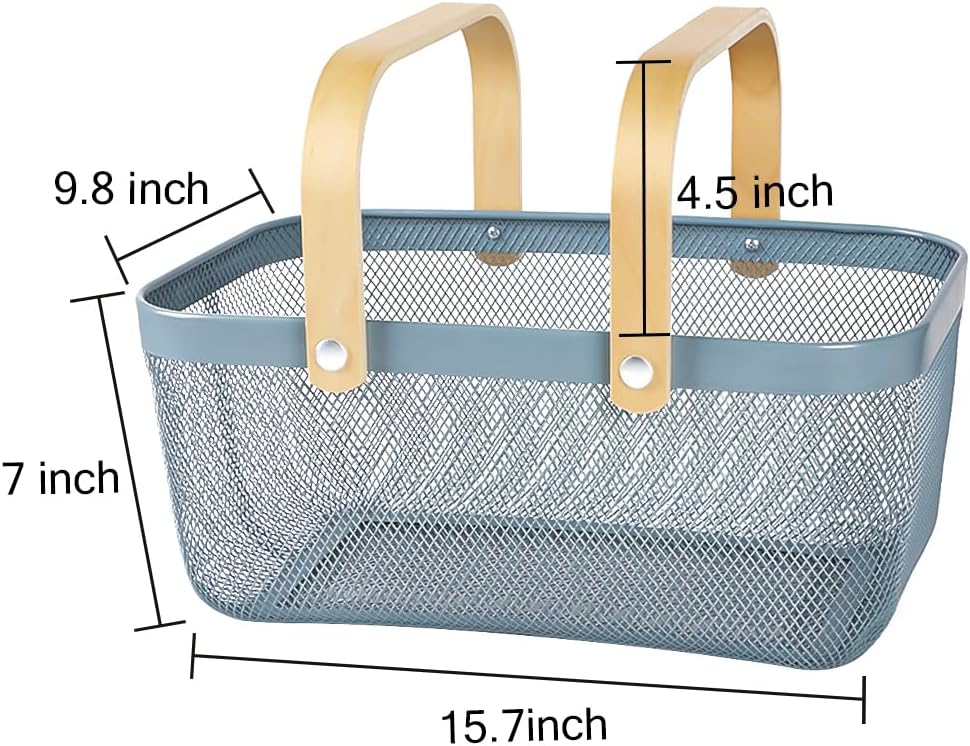 Portable Mesh Harvest Basket - Natural Bamboo Handle Foldable Organizer for Kitchen, Garden & Picnic | Ventilated Storage Bin with Rust-Proof Wire, Space-Saving Farmhouse Decor (Pink)