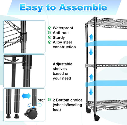 Whitmor 2-Wire Shelving Unit, Metal Storage Shelves, Stacking Shelf with Basket, Easy Assembly Home Organizer for Pantry, Kitchen, Garage, Plant
