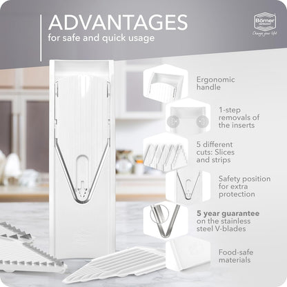 BORNER V Mandoline Slicer Kitchen V1 ClassicLine Starter Set | Vegetable Grater Börner - Quality Made in Germany, Color:White
