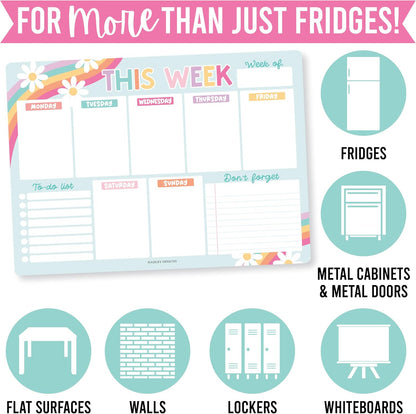 Hadley Designs Weekly Magnetic Calendar for Refrigerator, Dry Erase Board for Fridge, Magnetic Weekly Planner for Kitchen, Reusable Schedule Organizer (Retro)