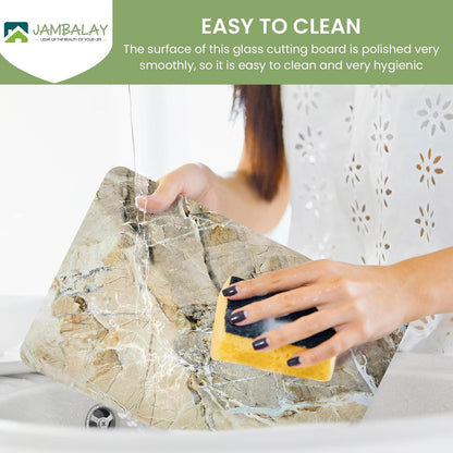 JAMBALAY Tempered Glass Cutting Boards for Kitchen, Gold 12"x8" & 16"x12" Glass Cutting Board Set with Marble Design, With Non Slip Foot, Shatter and Heat Resistant, Dishwasher Safe