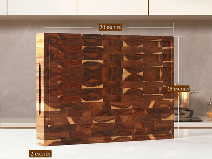 AZRHOM Large Wood Cutting Boards Set of 4 for Kitchen Cheese Charcuterie Board (Gift Box Included) Acacia Butcher Block with Non-slip Mats, Juice Groove and Handles (16x12, 14x10, double 11x8 inch)-4