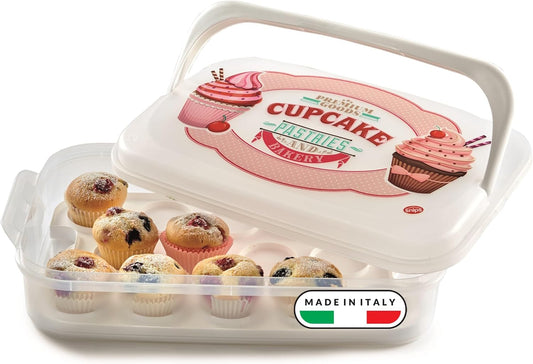 Snips Cupcake Holder 14 Litres White | Double Decorated Container with Double Tray | Made in Italy | BPA-Free