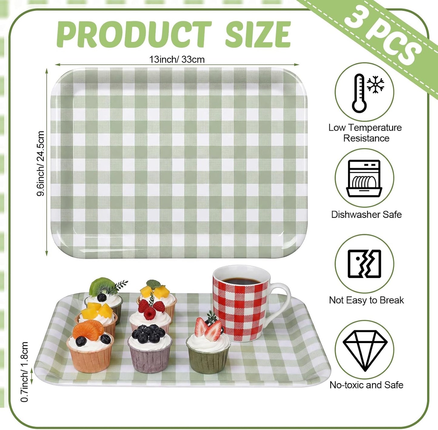 Vesici 3 Pcs Cherry Bow Serving Trays 13 x 10 Inch Pink Bow Cherry Melamine Platters Reusable Rectangular Serving Dishes for Coquette Wedding Baby Shower Birthday Party Sharing Snack Fruit Dessert