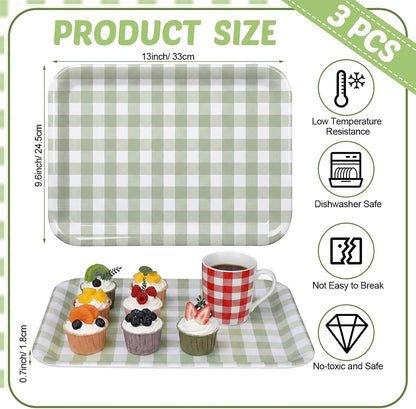 Vesici 3 Pcs Cherry Bow Serving Trays 13 x 10 Inch Pink Bow Cherry Melamine Platters Reusable Rectangular Serving Dishes for Coquette Wedding Baby Shower Birthday Party Sharing Snack Fruit Dessert