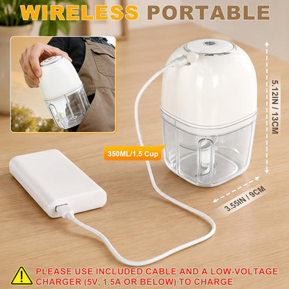 Electric Mini Food Chopper with 2 Plastic Bowls(1Cup&1.5Cup), White