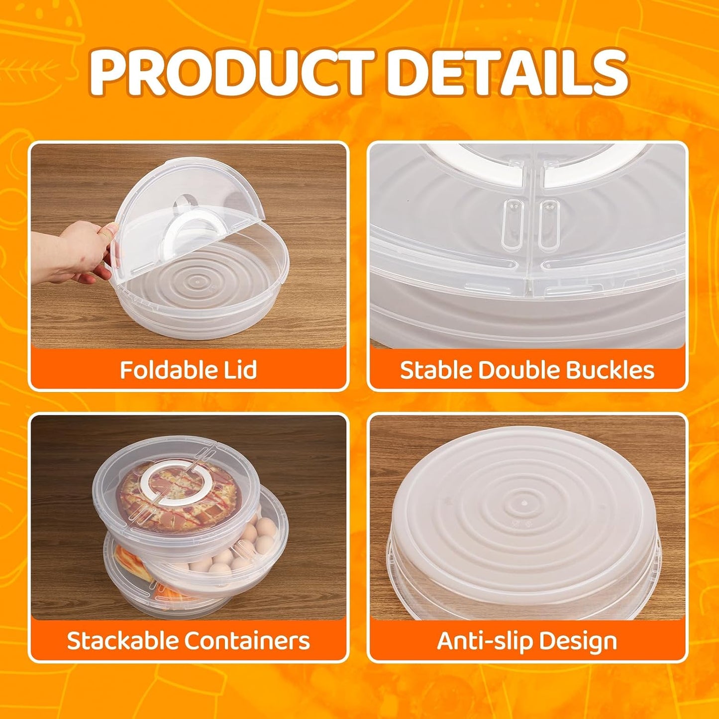 Pizza Storage Container Set, Reusable Pizza Container for Leftover Pizza, Pie Carrier with Lid and Handle, Pie Storage Container & Pie Holder(2/3 Pack + Egg Tray) (2 containers with egg tray)