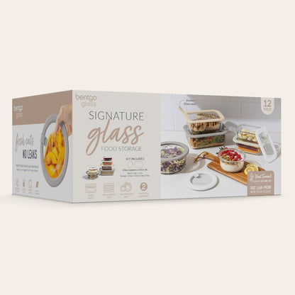 Bentgo Signature Leak-Proof Glass Food Storage - 12-Piece Set, 1-Compartment Meal Prep Plastic-Free Containers, Airtight Glass Lids, BPA-Free, Microwave, Freezer, Oven, Dishwasher Safe (Desert Sage)