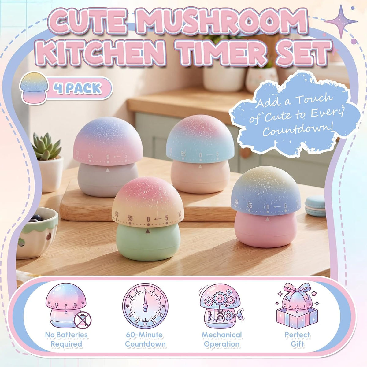 Amylove 4 Pcs Cute Mechanical Kitchen Timer Forest Animals 60 Minutes