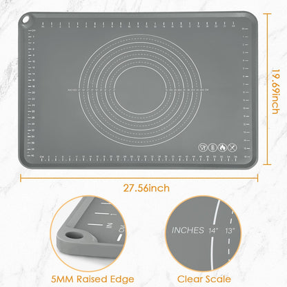Extra Large Silicone Baking Mat for Countertops, Extra Thick 28" x 20" Non-Slip Pastry Mat with Raised Edges and Measurements, Food-Grade Dough Rolling Sheet for Kneading, Pizza, Bread,Fondant
