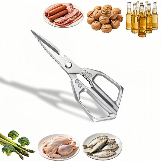 Heavy Duty Kitchen Shears 3mm Thick Stainless Steel - Poultry Scissors for Chicken Bones, Meat, Fish, Turkey, Veggies - Dishwasher Safe, Ergonomic Aluminum Grip Multifunctional Tool