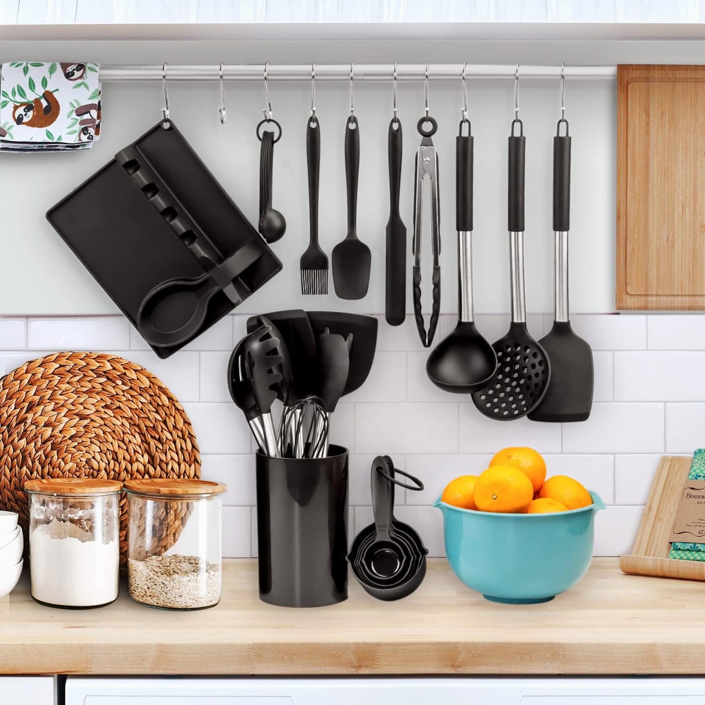 Silicone Kitchen Utinsels Sets Heat Resistant Kitchen Utensils Set, Stainless Silicone Utensils Set for Nonstick Cookware, BPA Free, Dishwasher Safe