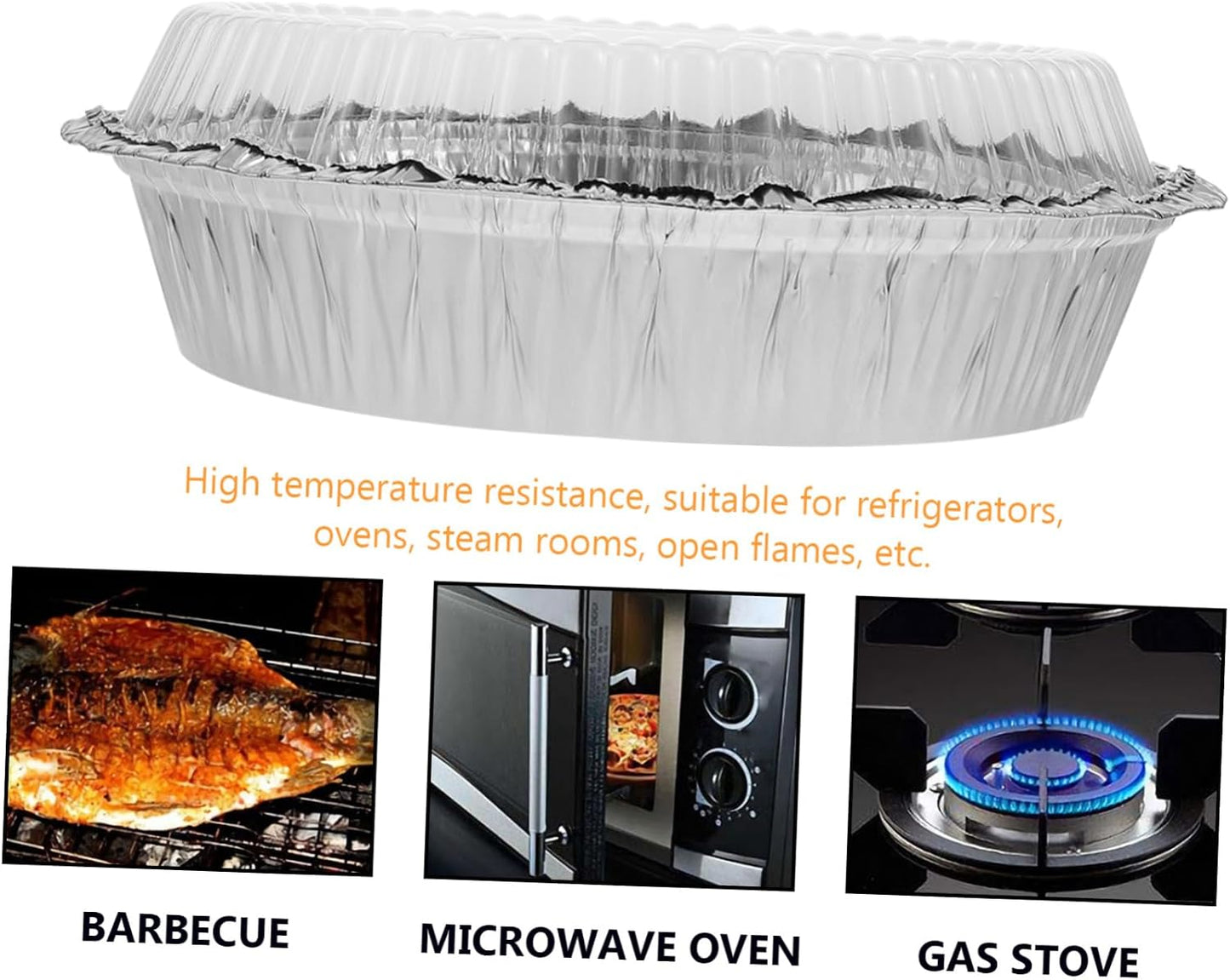 VOSAREA 50sets Aluminum Foil Pans Lids Bbq Trays for Baking and Serving Round Grill Foil Trays Pizza and Storage Containers for Meal Prep and Catering