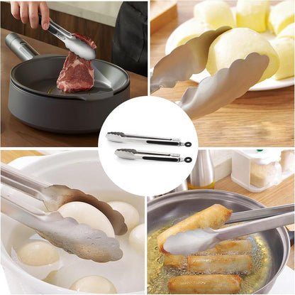 304 Stainless Steel Cooking Tongs Set of 2 (10" & 13") – Heat Resistant 600°F, Brushed Locking Tongs with Ergonomic Grip, Ideal for Kitchen, Salad, BBQ, Dishwasher Safe