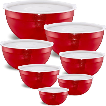 Pink Mixing Bowls with Airtight Lids, Stainless Steel Nesting Mixing Bowls Set of 7, Ideal for Baking, Prepping and Serving Food, Size 7, 3.6, 2.7, 2.1, 1.5, 1.1,0.8 QT, Stackable Design