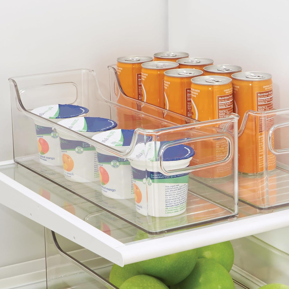 iDesign Stackable Plastic Pantry Bin with Handles, Set of 2, Clear | For Cabinets or Fridge, Made in USA