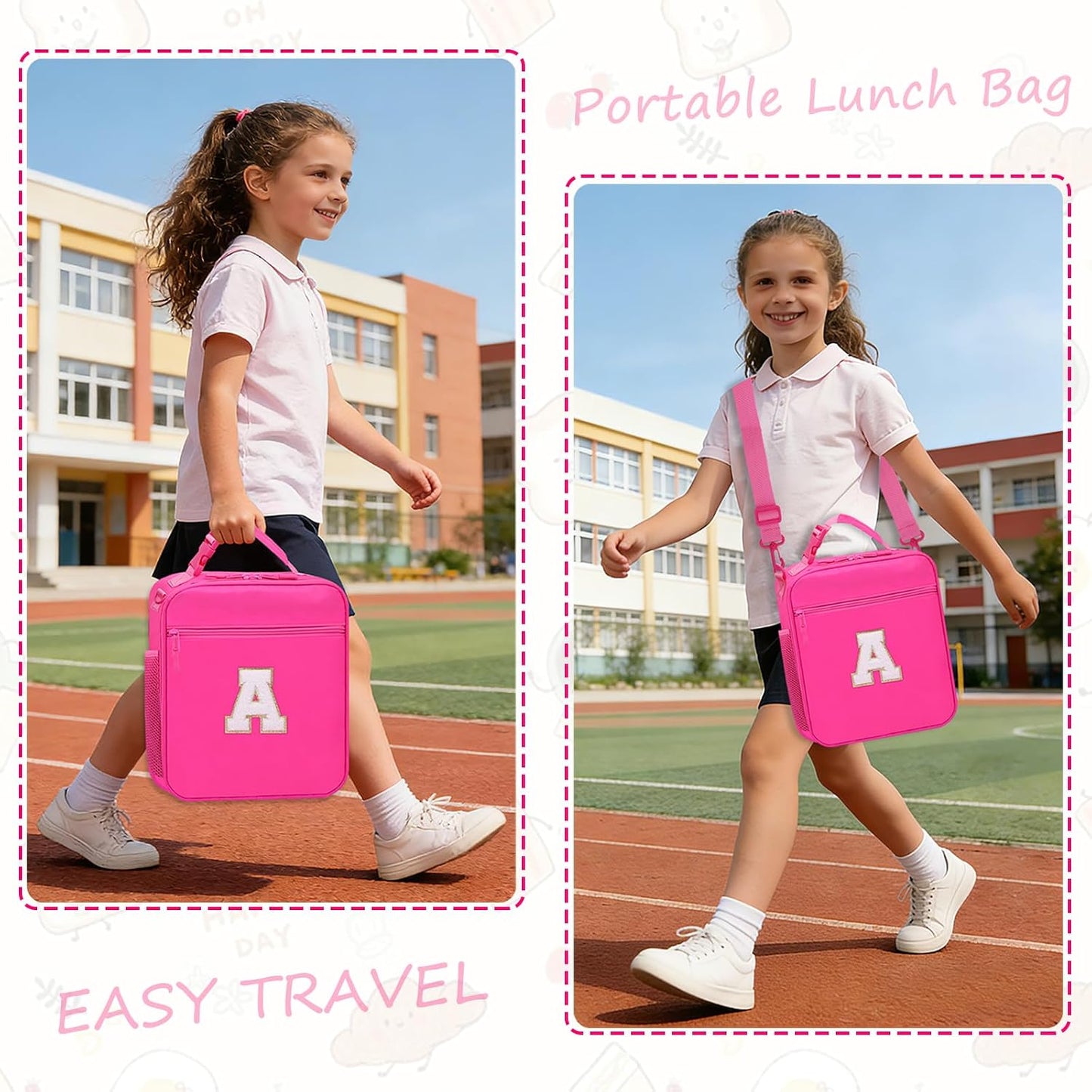 Lunch Box for Women Girls Adult Teens Kids Lunch Bag School Work Picnic Meal Food Container Carrier Purse Cooler,Insulated Lunch Tote with Handheld Shoulder Strap Water Bottle Holder Purple A