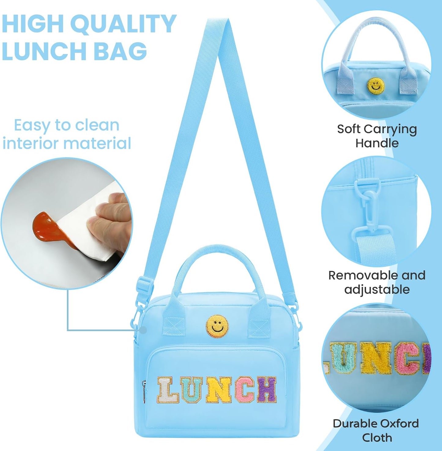 RLGPBON Insulated Lunch Bag Teen Girls, Preppy Lunch Box Large Insulated Lunch Bag Reusable Lunch Tote Bag, Preppy LunchBag for Girls School Travel Picnic