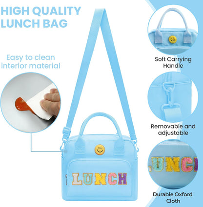 RLGPBON Insulated Lunch Bag Teen Girls, Preppy Lunch Box Large Insulated Lunch Bag Reusable Lunch Tote Bag, Preppy LunchBag for Girls School Travel Picnic