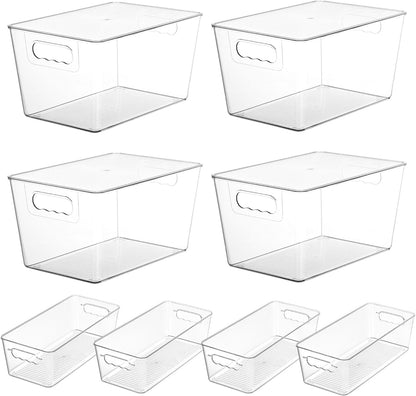 Vtopmart Clear Plastic Storage Bins, 6 PCS Pantry Organizer Bins with Handle for Refrigerator, Fridge, Cabinet, Kitchen, Countertops, Cupboard, Freezer Organization and Storage, Large