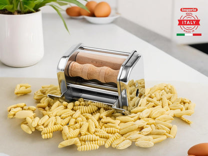 Imperia Mille Gnocchi Pasta Cutter Attachment- Heavy Duty Steel Construction- Machine Accessory cuts Fresh Homemade Gnocchi, Cavatelli & More- Made in Italy, Easy to Use Wooden Roller- Italian Gift