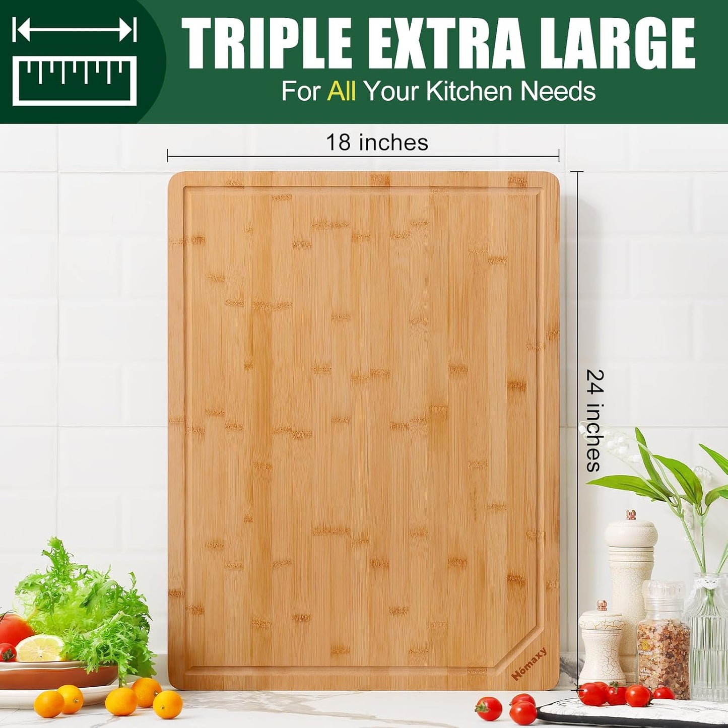 Homaxy Extra Large Bamboo Cutting Boards for Kitchen, 18x12.5" Wood XL Cutting Board with Juice Groove, Butcher Block Wooden Chopping Board for Kitchen, Meat, Cheese, Fruit & Vegetables - Pre Oiled