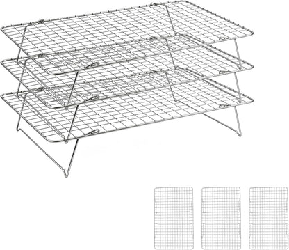 Cooling Rack 16"x10", 3-Tier Stackable & Collapsible Cooling Racks
