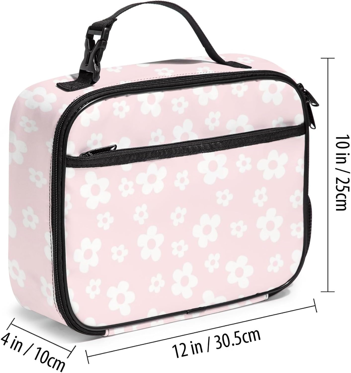 Large Lunch Box for Girls Insulated Lunch Bag with Water Bottle Holder Front Zipper Pocket Leakproof Waterproof Reusable Lunch Tote Bag for Work Picnic Camping Back to School (pink floral)