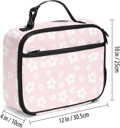 Large Lunch Box for Girls Insulated Lunch Bag with Water Bottle Holder Front Zipper Pocket Leakproof Waterproof Reusable Lunch Tote Bag for Work Picnic Camping Back to School (pink floral)