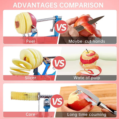 Apple Peeler, Slicer Corer Potato Peelers 3 In 1, Stainless Steel Heavy Duty with Suction Cup Base (Blue)