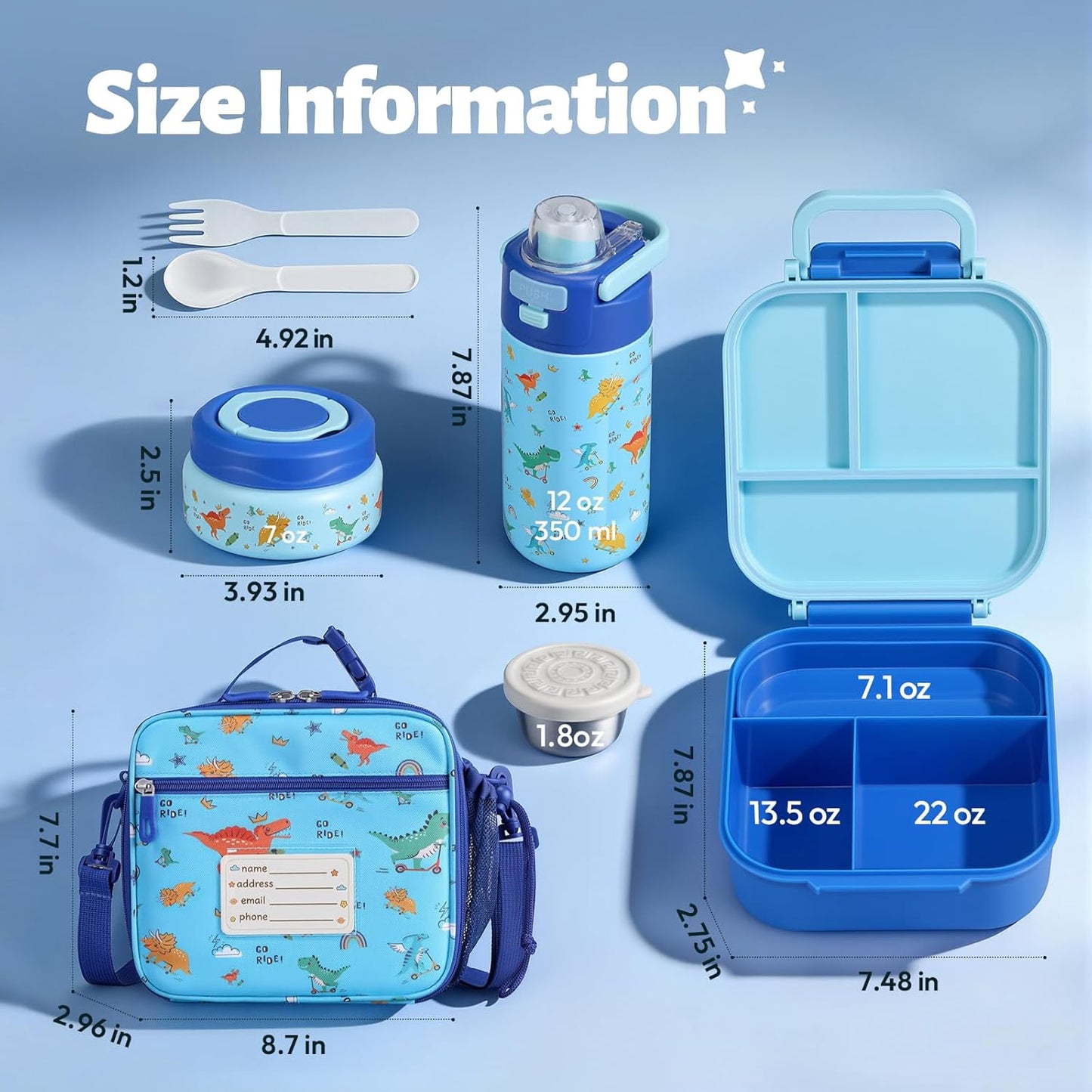 Itslife Bento Box for Kids Set, Insulated Food Container,Kids Lunch Box, 7 oz Thermos for Hot Food, 12 oz Thermos Water Bottle, Reusable Insulated Ice Bag & Fork Spoon Utensils Camping Travel Pink
