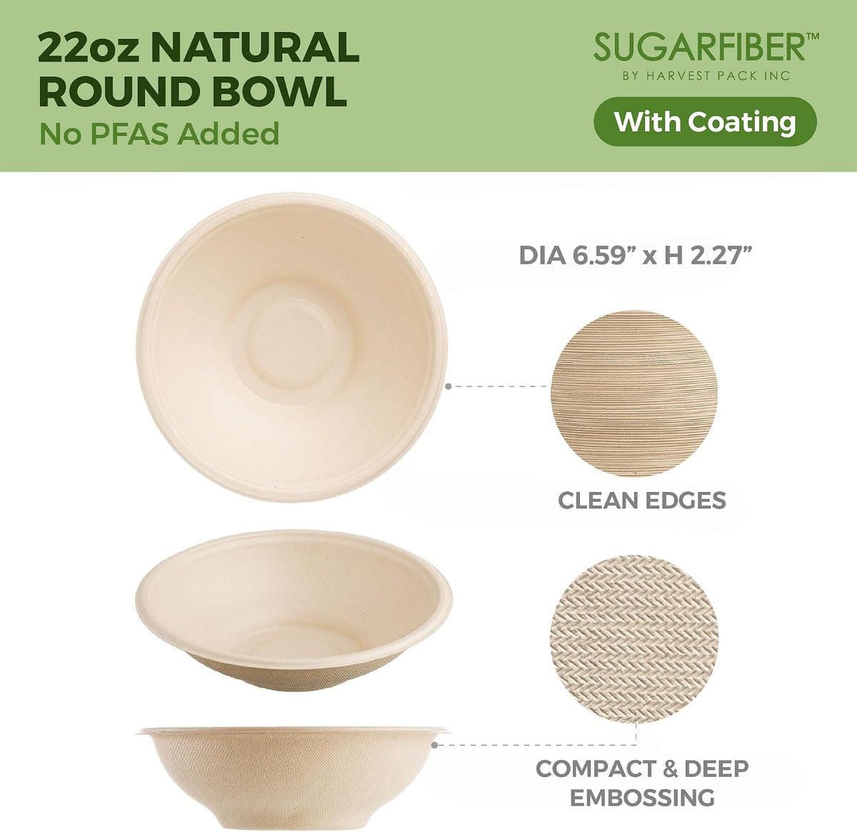 32oz Compostable Paper Bowls Disposable Round Natural Soup Bowls, 50 Count
