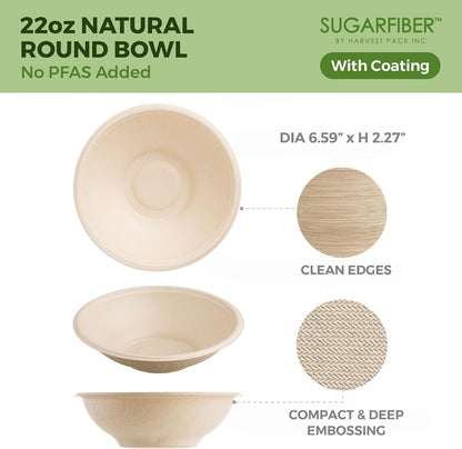 32oz Compostable Paper Bowls Disposable Round Natural Soup Bowls, 50 Count