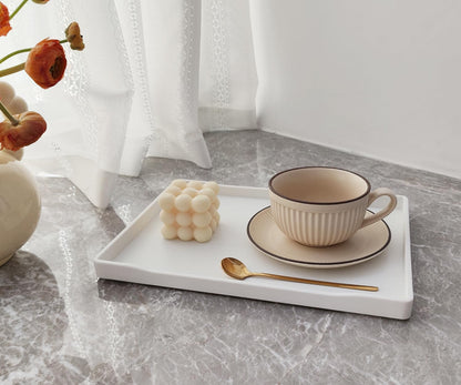 White Serving Tray (13.5 x 9.6 inch) for Serving Accessory, Elegant & Stackable Plastic Tray for Spa, Coffee, Drinks, Tea, Bar, Party, Seasoning, Perfume and Display Use.