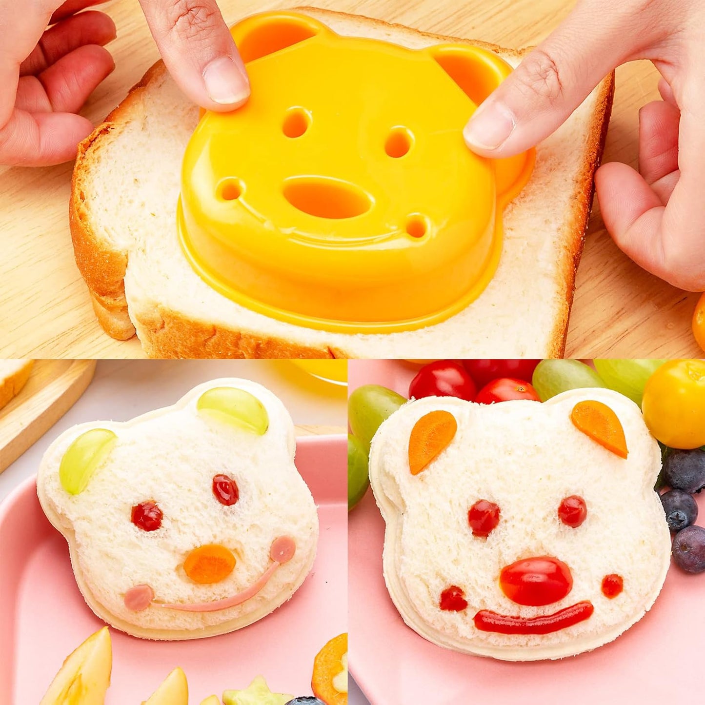 Sandwich Cutter for Kids 48 Pcs, Kimfead Cookie Cutters, Fruit Vegetable Cutter Shapes, Food Picks for Bento Box, Mouse Dinosaur Star Square Heart Shape