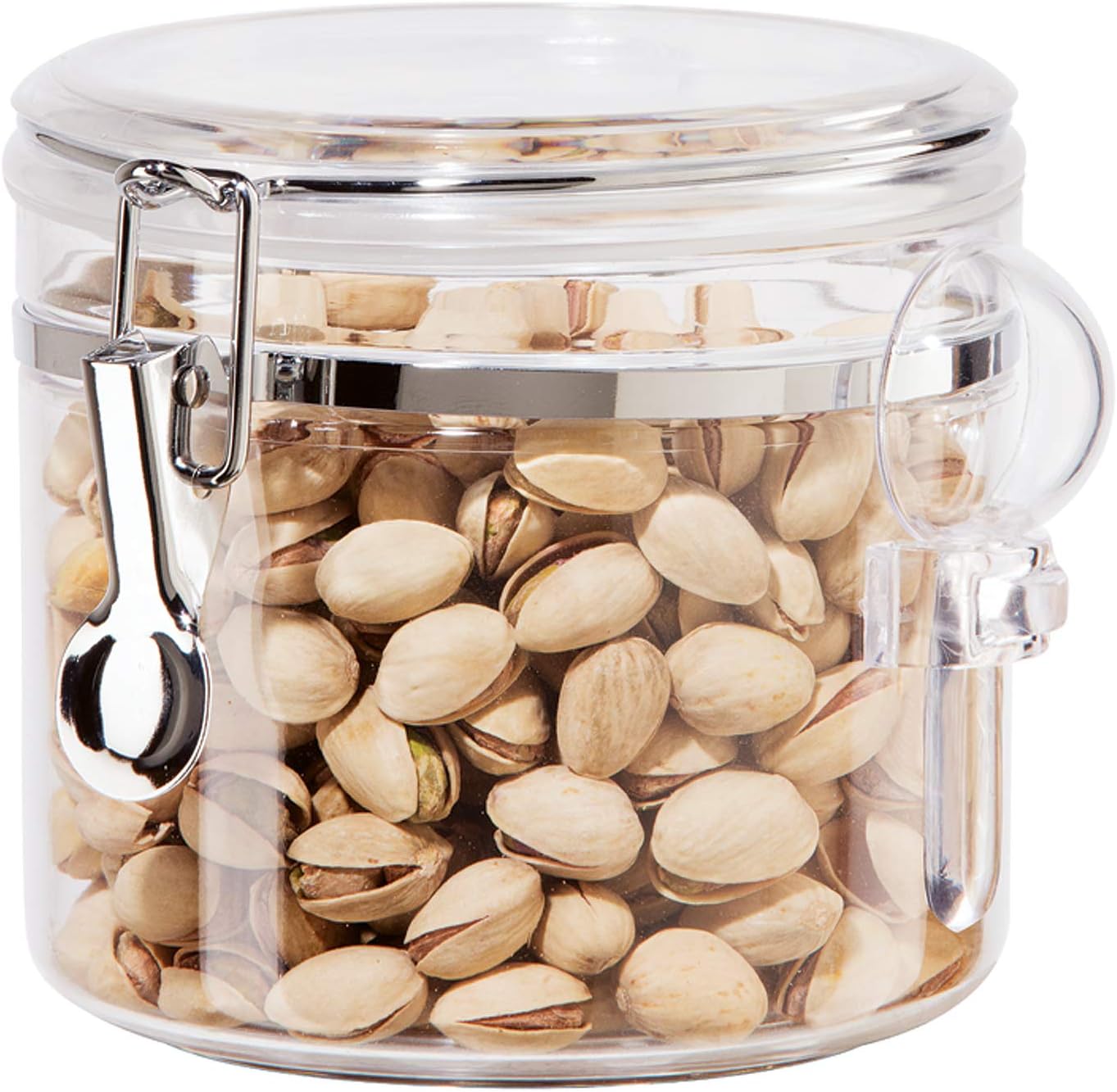 OGGI Clear Canister Airtight 28oz - Clamp Lid & Spoon - Airtight Food Storage Containers, Ideal for Kitchen & Pantry Storage of Bulk, Dry Food Including Flour, Sugar, Coffee, Rice, Tea, Spices & Herbs