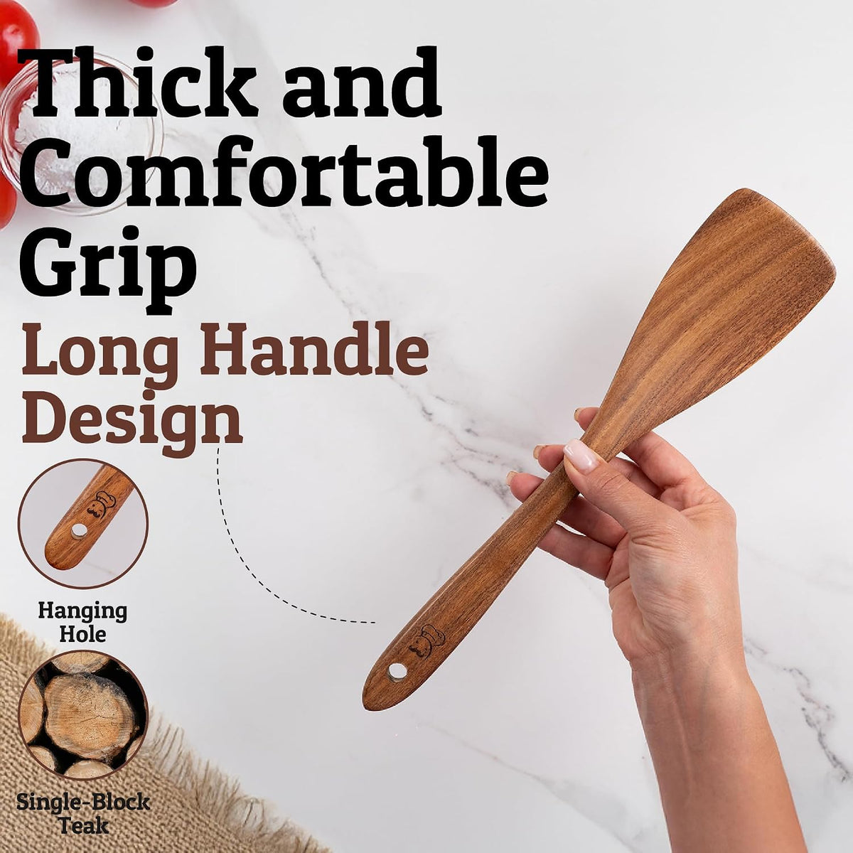 PriorityChef Wooden Slotted Spoon - Premium Teak Cooking Utensil for Frying, Straining & Serving - Long Handle Kitchen Spoon for Nonstick Cookware - Handcrafted Durable Wood