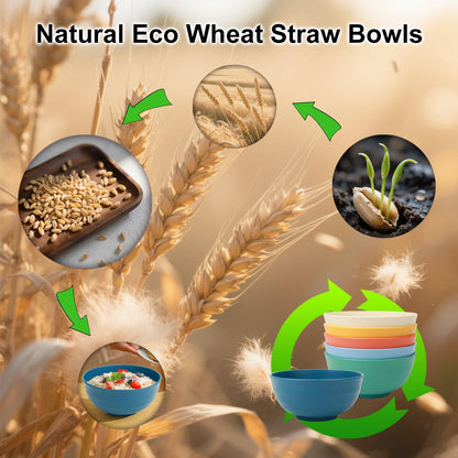 Wrova Wheat Straw Bowls for Kitchen set of 6,Anti-Scald Thick Soup Bowls 40oz,Microwave and Dishwasher Safe Bowl Sets, Unbreakable Cereal Bowl Sets. Vibrant Series