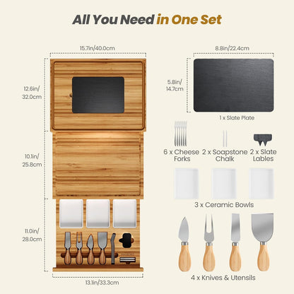 Extra Large 33.7x15.7 inch Charcuterie Boards Gift Set, 100% Bamboo Cheese Board and Knife Set, Cool Meat Cheese Platter Tray, House Warming Gifts New Home, Ideas for Women Mom