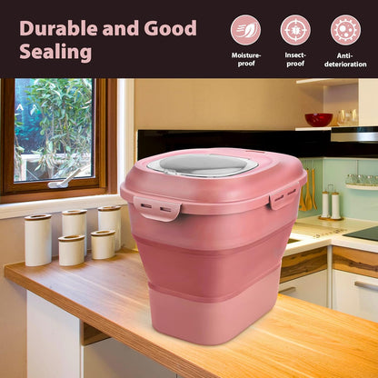 Viretec Cereal Rice Storage Containers, 20 to 50Lbs Collapsible Dry Food Dispenser Bins with Airtight Flip Lid Rolling Wheel, Kitchen Pantry to Store Sugar Flour, Dog Pet Cat Food Holder Container