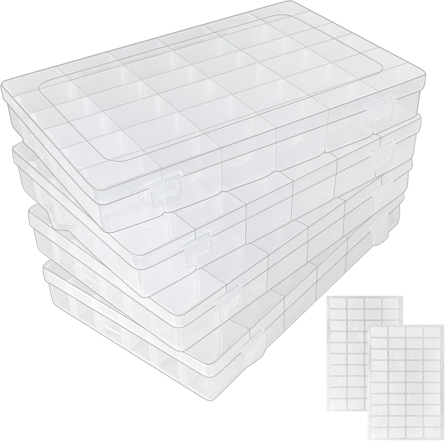 Guyuyii 4 Pack 36-Grid Plastic Clear Organizer Box with Adjustable Dividers | for Fishing Tackle, Craft, Jewelry Making, Diamond Painting, Beads, Earrings, Nail Art Supplies, Seeds, Small Hardware