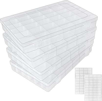 Guyuyii 4 Pack 36-Grid Plastic Clear Organizer Box with Adjustable Dividers | for Fishing Tackle, Craft, Jewelry Making, Diamond Painting, Beads, Earrings, Nail Art Supplies, Seeds, Small Hardware