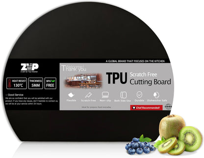 ZVP Thick Silicone TPU Cutting Board Mats for Kitchen, Flexible Rubber Cutting Boards, Anti-Slip Cutting Mats, Semicircle Chopping Board, BPA Free Dishwasher Safe, 2 Pieces