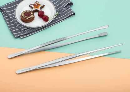 Set of 3 Kitchen Tweezers Fine Tweezer Tongs, MSY BIGSUNNY Stainless Steel Food Tweezers, Precision Serrated Tips Food Tongs (8.5" 10" and 12")