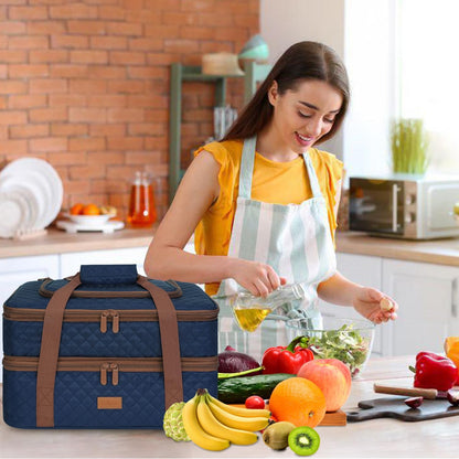 Quilted Double Decker Casserole Carrier - Expandable Dish Carrying Case for Hot or Cold Food, Lasagna Holder for Potluck Parties, Picnic, Beach, Fits 9"×13" Baking Dish (Black)